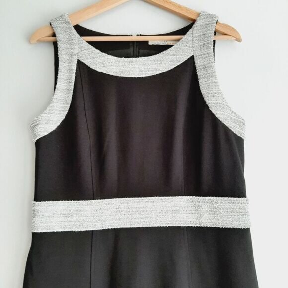 DEX Classic Colorblock Sheath Knee Length Midi Dress Black & Grey Sz M - Picture 3 of 13